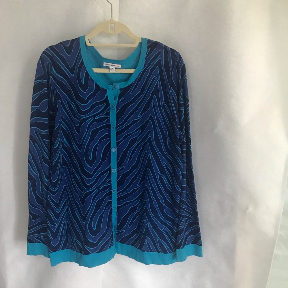 Women's Blue Patterned Button-Up Cardigan